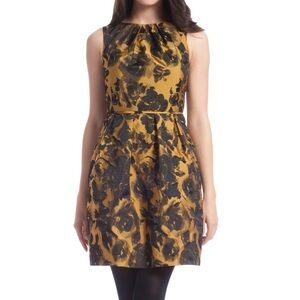 Shoshanna Emilia Rose Jacquard Dress in Black & Gold